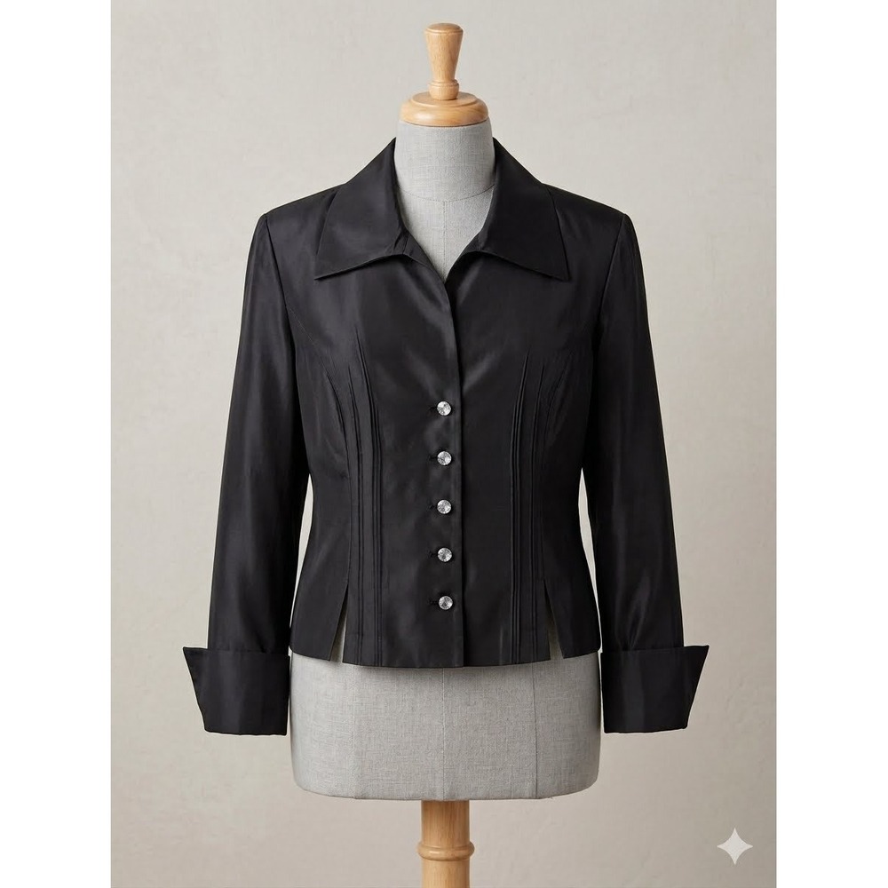 Peck & Peck Women Size 12 Black Starburst Button Cocktail Blouse Y2K